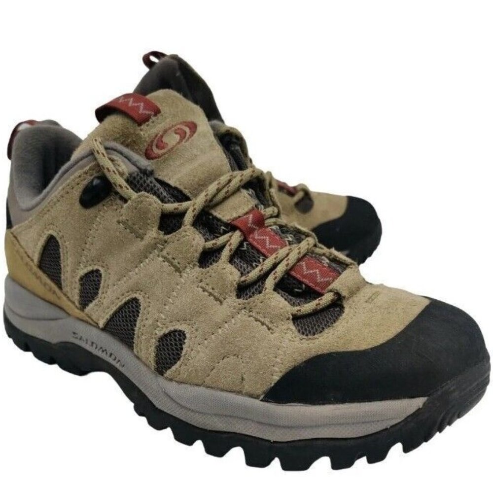 Salomon Men's QuickLace Trail Running Shoes Size 6.5 Brown Leather Outdoor Shoes